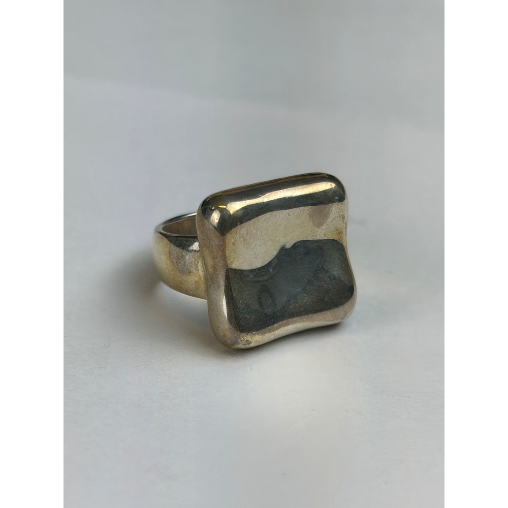 Vintage Square Concave Ring Size 9 Silver Brutalist Modernist India 925 Signet